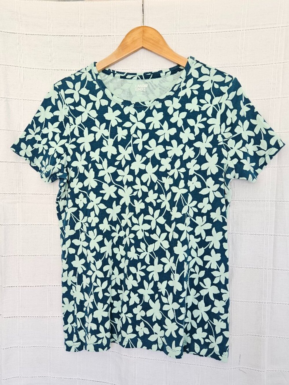 Land's End Teal and Mint Floral Supima Cotton Crew Neck Tee